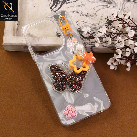 Oppo A20 Cover -  Yellow - Neon Glitter Designer TPU Cover with Beaded Pendant and Flower Charms