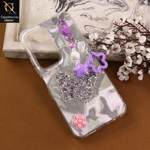 Infinix Hot 60 Cover -  Purple - Neon Glitter Designer TPU Cover with Beaded Pendant and Flower Charms