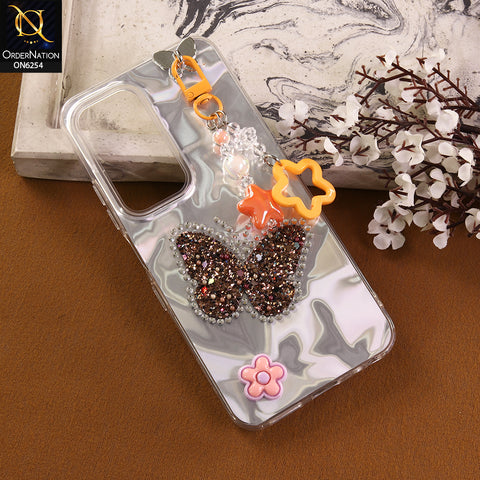 Infinix Hot 60i 4G Cover -  Yellow - Neon Glitter Designer TPU Cover with Beaded Pendant and Flower Charms