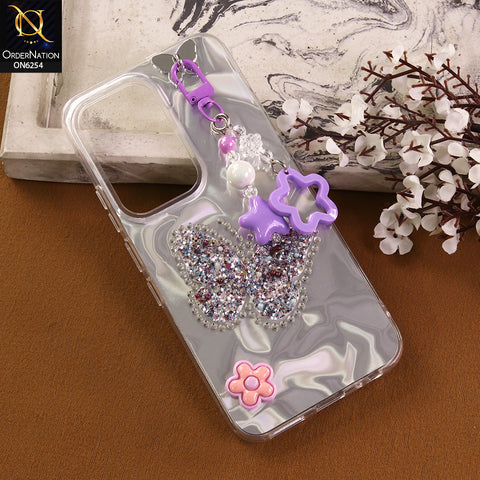 Infinix Hot 60 Pro Cover -  Purple - Neon Glitter Designer TPU Cover with Beaded Pendant and Flower Charms
