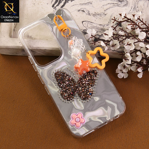 Infinix Hot 60 Pro Cover -  Yellow - Neon Glitter Designer TPU Cover with Beaded Pendant and Flower Charms