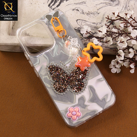 Oppo A6 Pro 4G Cover -  Yellow - Neon Glitter Designer TPU Cover with Beaded Pendant and Flower Charms