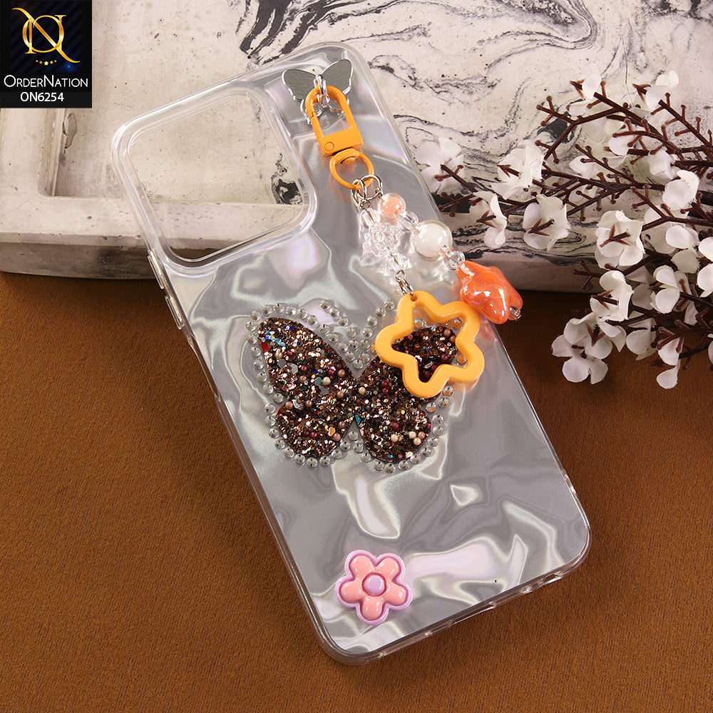 Tecno Pop 9 Cover -  Yellow - Neon Glitter Designer TPU Cover with Beaded Pendant and Flower Charms