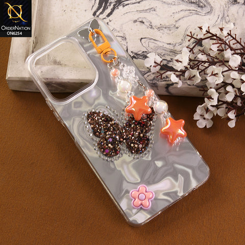 Realme C71 Cover -  Yellow - Neon Glitter Designer TPU Cover with Beaded Pendant and Flower Charms
