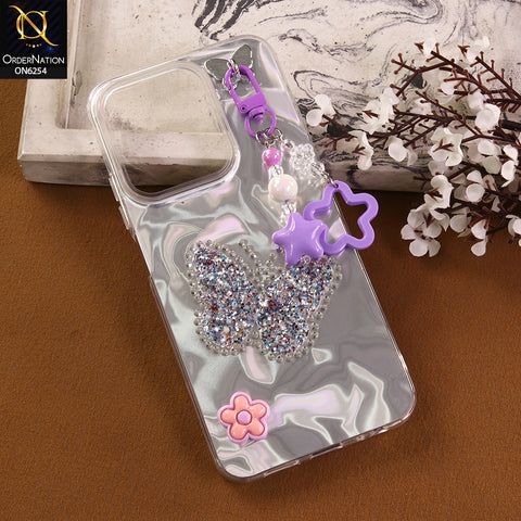 Xiaomi Redmi 15C 5G Cover -  Purple - Neon Glitter Designer TPU Cover with Beaded Pendant and Flower Charms