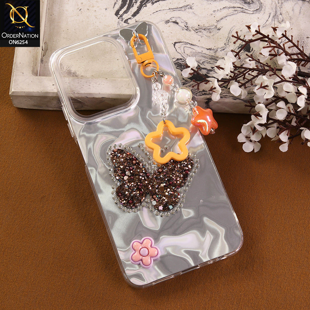 Xiaomi Redmi 15C 5G Cover -  Yellow - Neon Glitter Designer TPU Cover with Beaded Pendant and Flower Charms