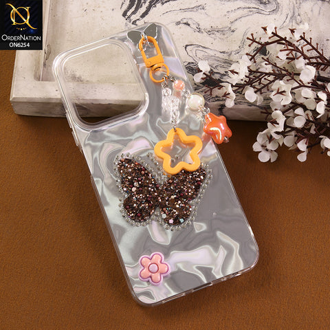 Xiaomi Redmi 15C 5G Cover -  Yellow - Neon Glitter Designer TPU Cover with Beaded Pendant and Flower Charms