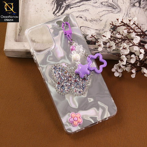 Samsung Galaxy A06 Cover -  Purple - Neon Glitter Designer TPU Cover with Beaded Pendant and Flower Charms