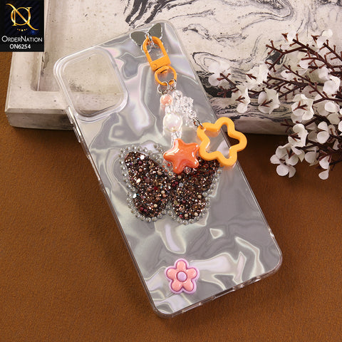 Samsung Galaxy A06 Cover -  Yellow - Neon Glitter Designer TPU Cover with Beaded Pendant and Flower Charms
