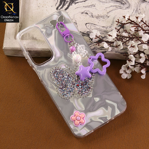 Samsung Galaxy A16 5G Cover -  Purple - Neon Glitter Designer TPU Cover with Beaded Pendant and Flower Charms