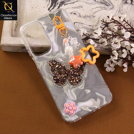 Samsung Galaxy A16 Cover -  Yellow - Neon Glitter Designer TPU Cover with Beaded Pendant and Flower Charms