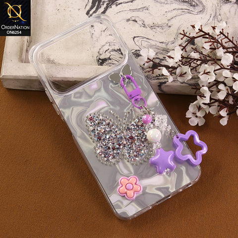 Tecno Spark 40 Cover -  Purple - Neon Glitter Designer TPU Cover with Beaded Pendant and Flower Charms