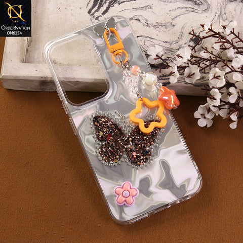 Tecno Spark 40 Pro Cover -  Yellow - Neon Glitter Designer TPU Cover with Beaded Pendant and Flower Charms