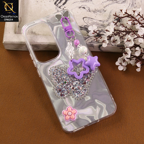 Tecno Spark 40 Pro Plus Cover -  Purple - Neon Glitter Designer TPU Cover with Beaded Pendant and Flower Charms