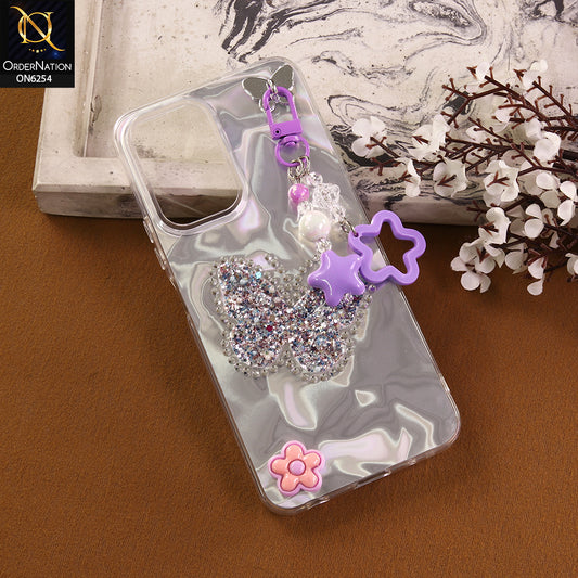 Vivo Y18 Cover -  Purple - Neon Glitter Designer TPU Cover with Beaded Pendant and Flower Charms