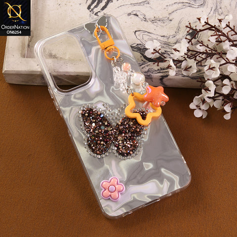 Vivo Y03 Cover -  Yellow - Neon Glitter Designer TPU Cover with Beaded Pendant and Flower Charms