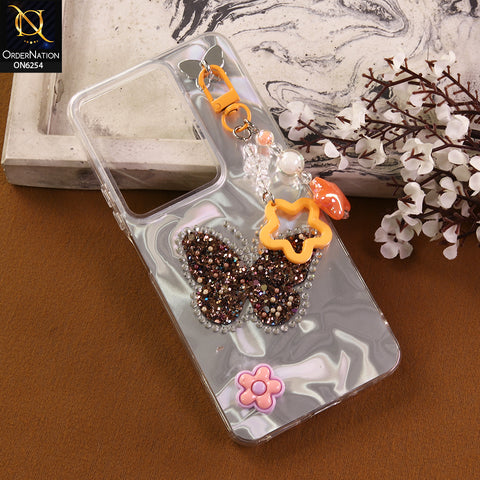 Vivo Y300t / Vivo T4x Cover -  Yellow - Neon Glitter Designer TPU Cover with Beaded Pendant and Flower Charms