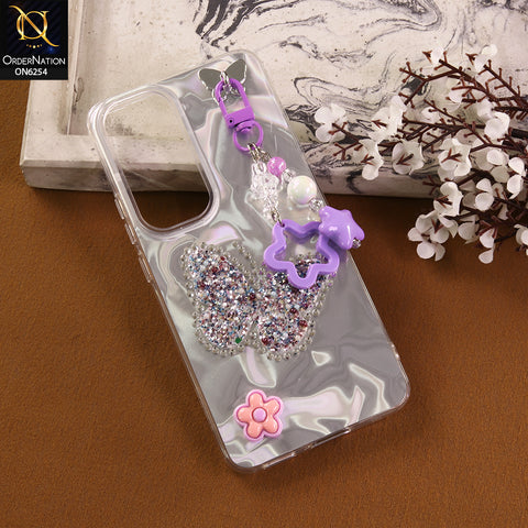 Vivo Y21d Cover -  Purple - Neon Glitter Designer TPU Cover with Beaded Pendant and Flower Charms