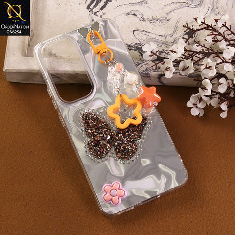 Vivo Y31 5G Cover -  Yellow - Neon Glitter Designer TPU Cover with Beaded Pendant and Flower Charms