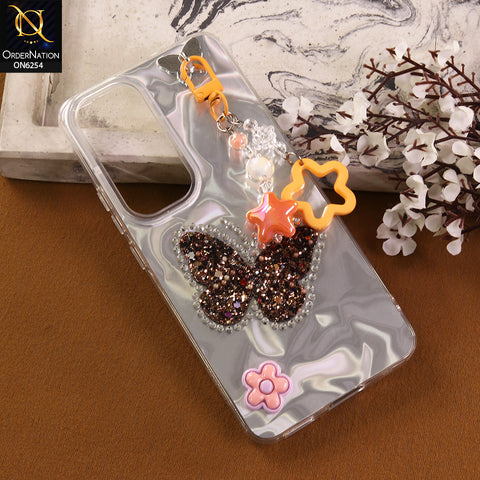 Vivo Y400 4G Cover -  Yellow - Neon Glitter Designer TPU Cover with Beaded Pendant and Flower Charms