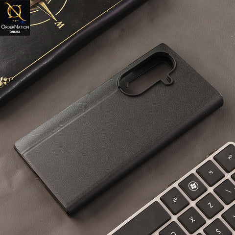 Samsung Galaxy Z Fold 8 Ultra Cover - Black - New Business Style Leather Flip Cover Case with Transparent View Window