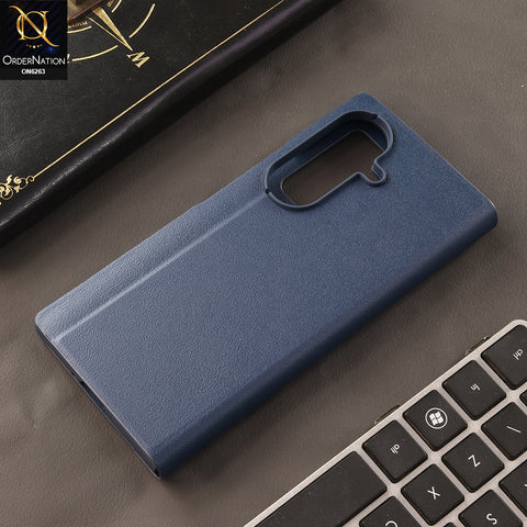 Samsung Galaxy Z Fold 8 Ultra Cover - Blue - New Business Style Leather Flip Cover Case with Transparent View Window