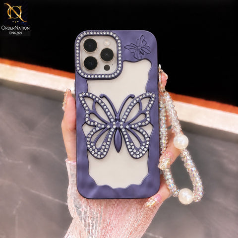 iPhone 16 Pro Max Cover - Purple - Rhinestone Butterfly Pearl Charm Phone Case