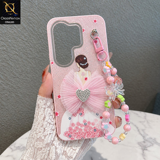 Tecno Camon 50 Pro 5G Cover - Pink - Cute Glitter Phone Case with 3D Tulle Bow and Pearl Bead Chain