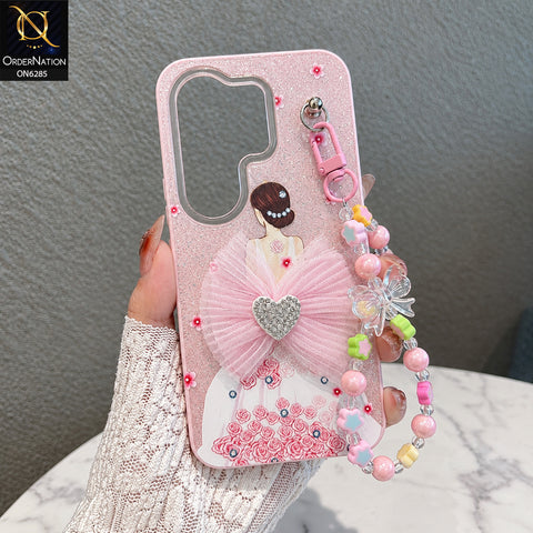 Tecno Camon 50 Ultra Cover - Pink - Cute Glitter Phone Case with 3D Tulle Bow and Pearl Bead Chain
