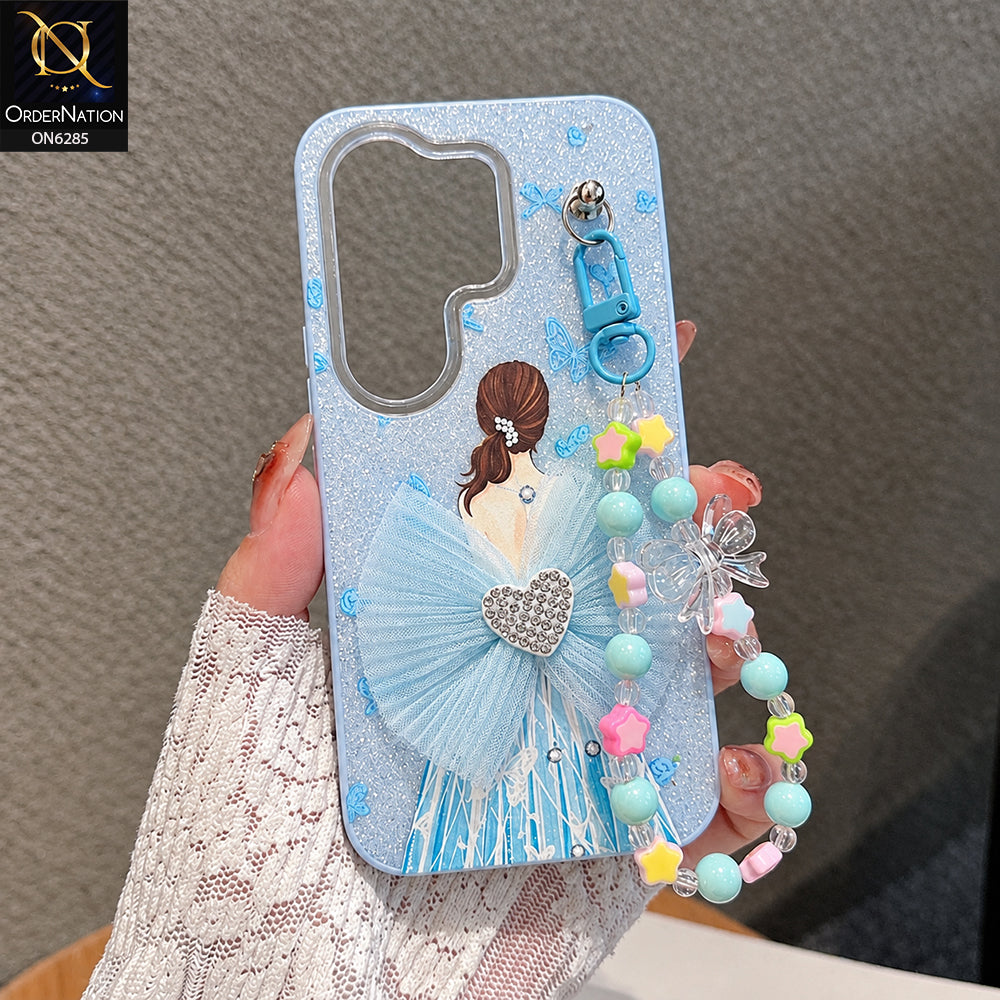 Tecno Camon 50 Ultra Cover - Sky Blue - Cute Glitter Phone Case with 3D Tulle Bow and Pearl Bead Chain