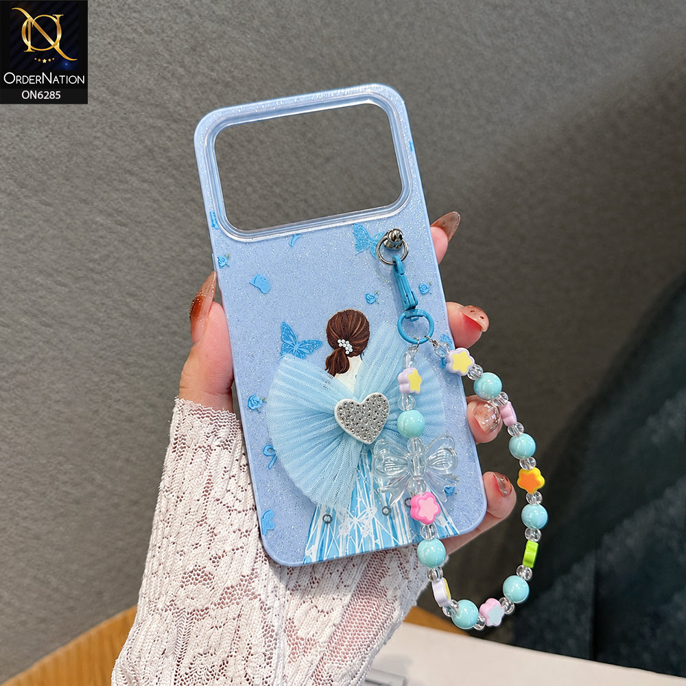 Xiaomi Redmi 12C Cover - Sky Blue - Cute Glitter Phone Case with 3D Tulle Bow and Pearl Bead Chain