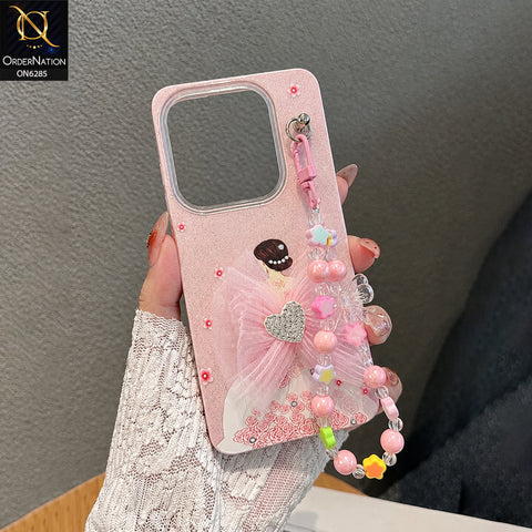 Xiaomi Redmi 15C Cover - Pink - Cute Glitter Phone Case with 3D Tulle Bow and Pearl Bead Chain