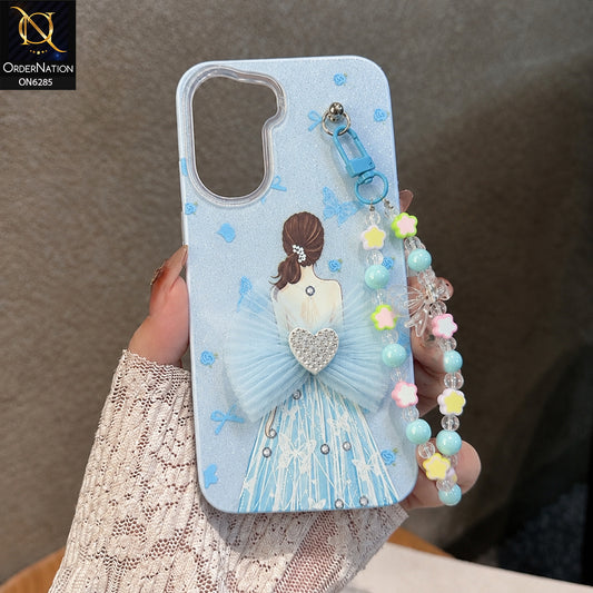 Xiaomi Poco C85x Cover - Sky Blue - Cute Glitter Phone Case with 3D Tulle Bow and Pearl Bead Chain
