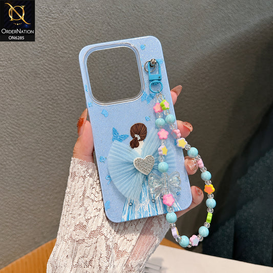 Infinix Smart 8 Cover - Sky Blue - Cute Glitter Phone Case with 3D Tulle Bow and Pearl Bead Chain