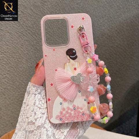 Tecno Spark Go 3 Cover - Pink - Cute Glitter Phone Case with 3D Tulle Bow and Pearl Bead Chain