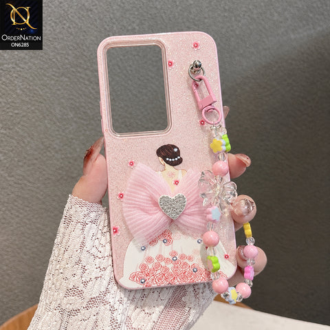 Xiaomi Redmi 15 4G Cover - Pink - Cute Glitter Phone Case with 3D Tulle Bow and Pearl Bead Chain