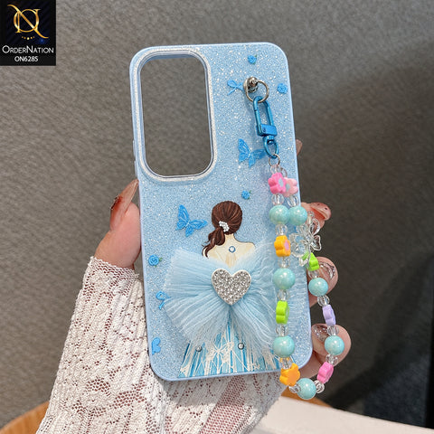 Vivo Y400 Cover - Sky Blue - Cute Glitter Phone Case with 3D Tulle Bow and Pearl Bead Chain
