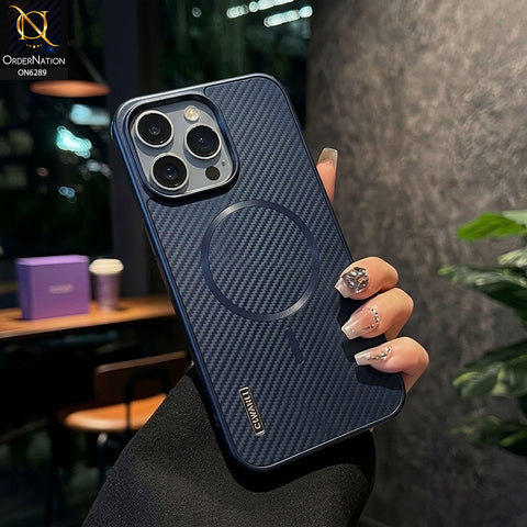 iPhone 15 Pro Max Cover - Blue - Carbon Fiber Texture Phone Case with Integrated Camera Lens Protection