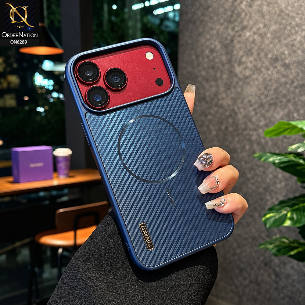 iPhone 17 Pro Max Cover - Blue - Carbon Fiber Texture Phone Case with Integrated Camera Lens Protection