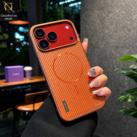 iPhone 17 Pro Max Cover - Orange - Carbon Fiber Texture Phone Case with Integrated Camera Lens Protection