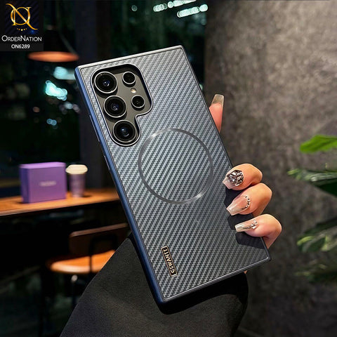 Samsung Galaxy S23 Ultra - Grey - Carbon Fiber Texture Phone Case with Integrated Camera Lens Protection