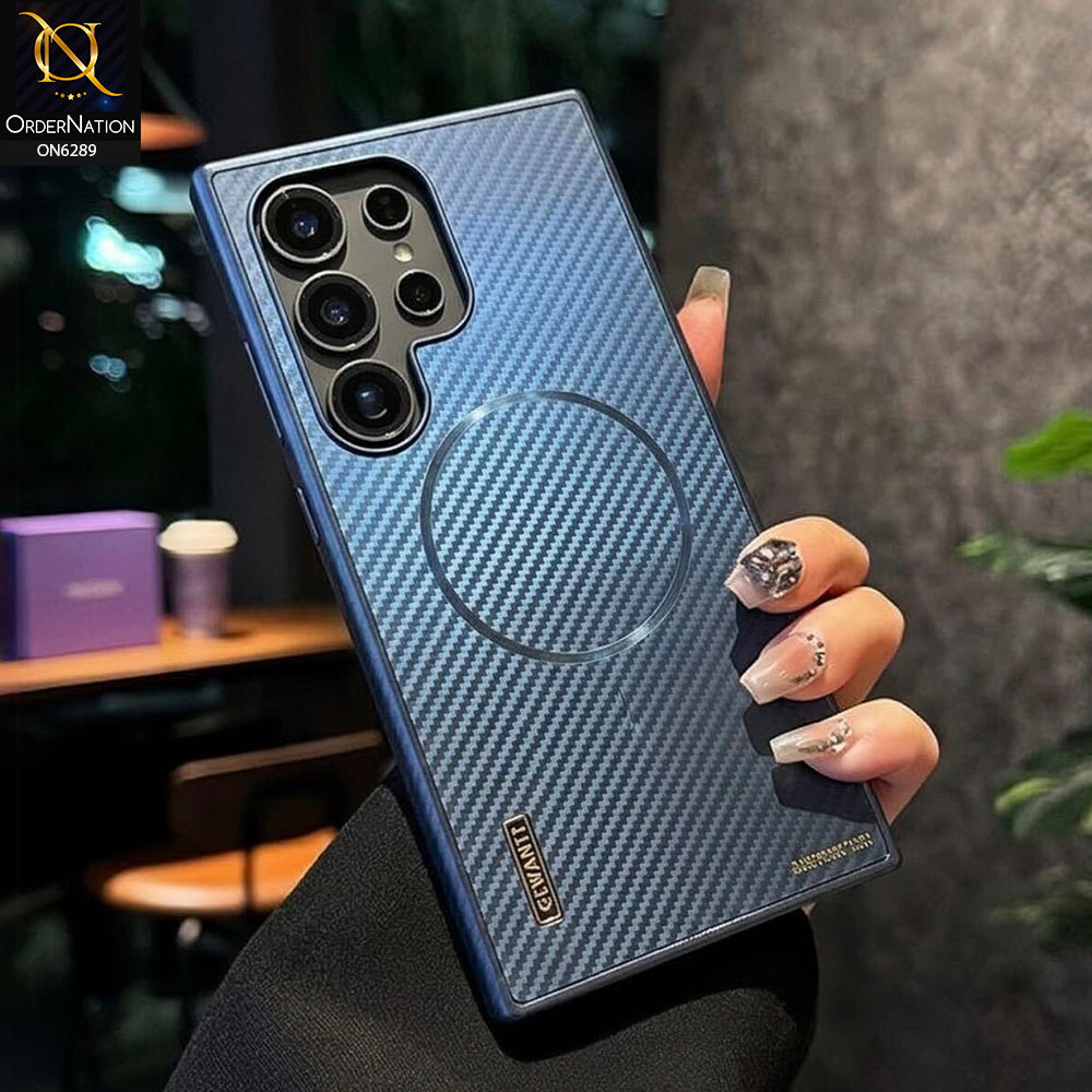 Samsung Galaxy S24 Ultra - Blue - Carbon Fiber Texture Phone Case with Integrated Camera Lens Protection