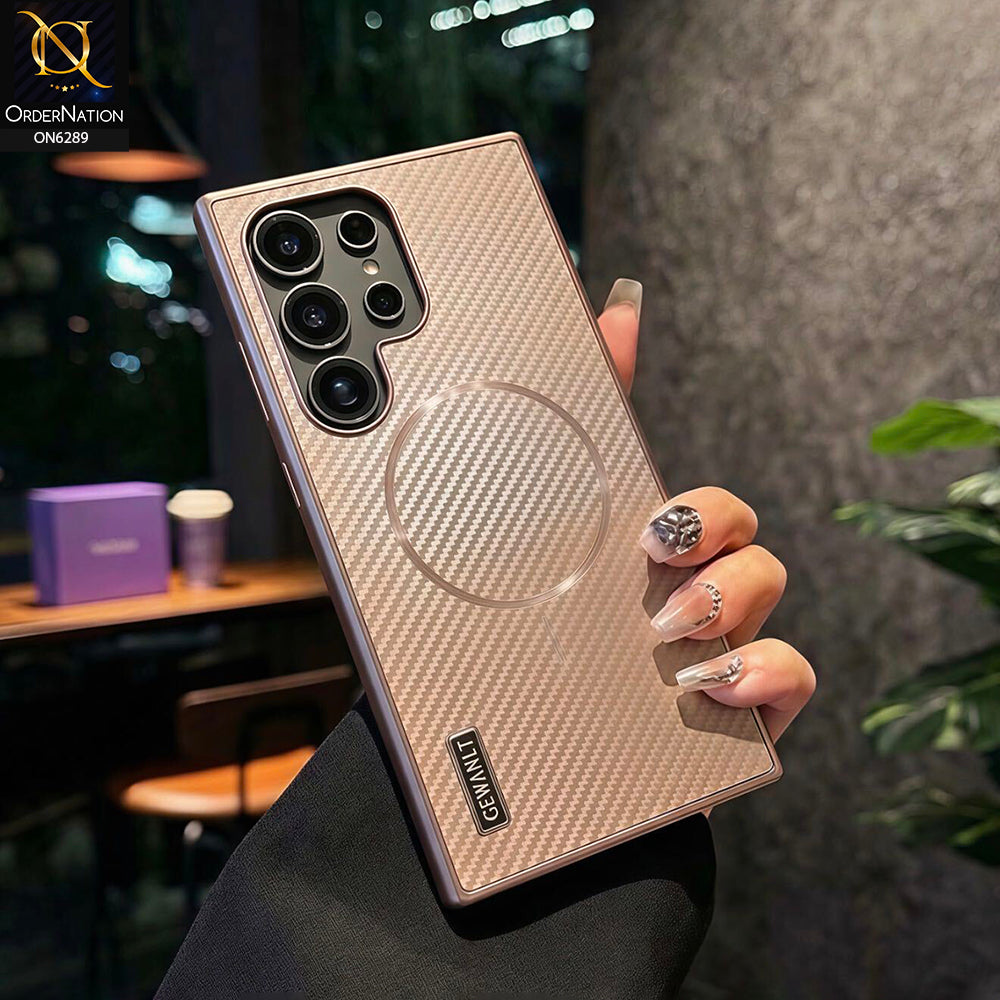 Samsung Galaxy S24 Ultra - Brown - Carbon Fiber Texture Phone Case with Integrated Camera Lens Protection
