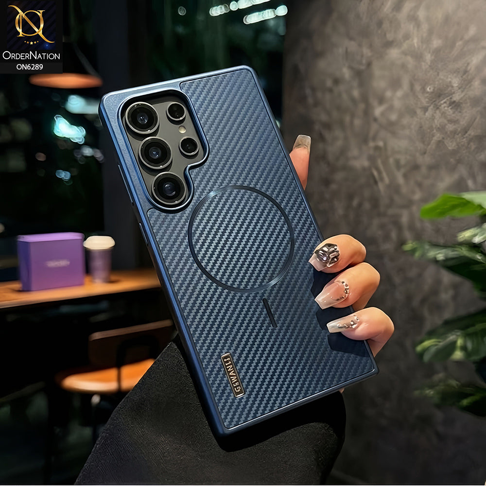 Samsung Galaxy S25 Ultra - Blue - Carbon Fiber Texture Phone Case with Integrated Camera Lens Protection