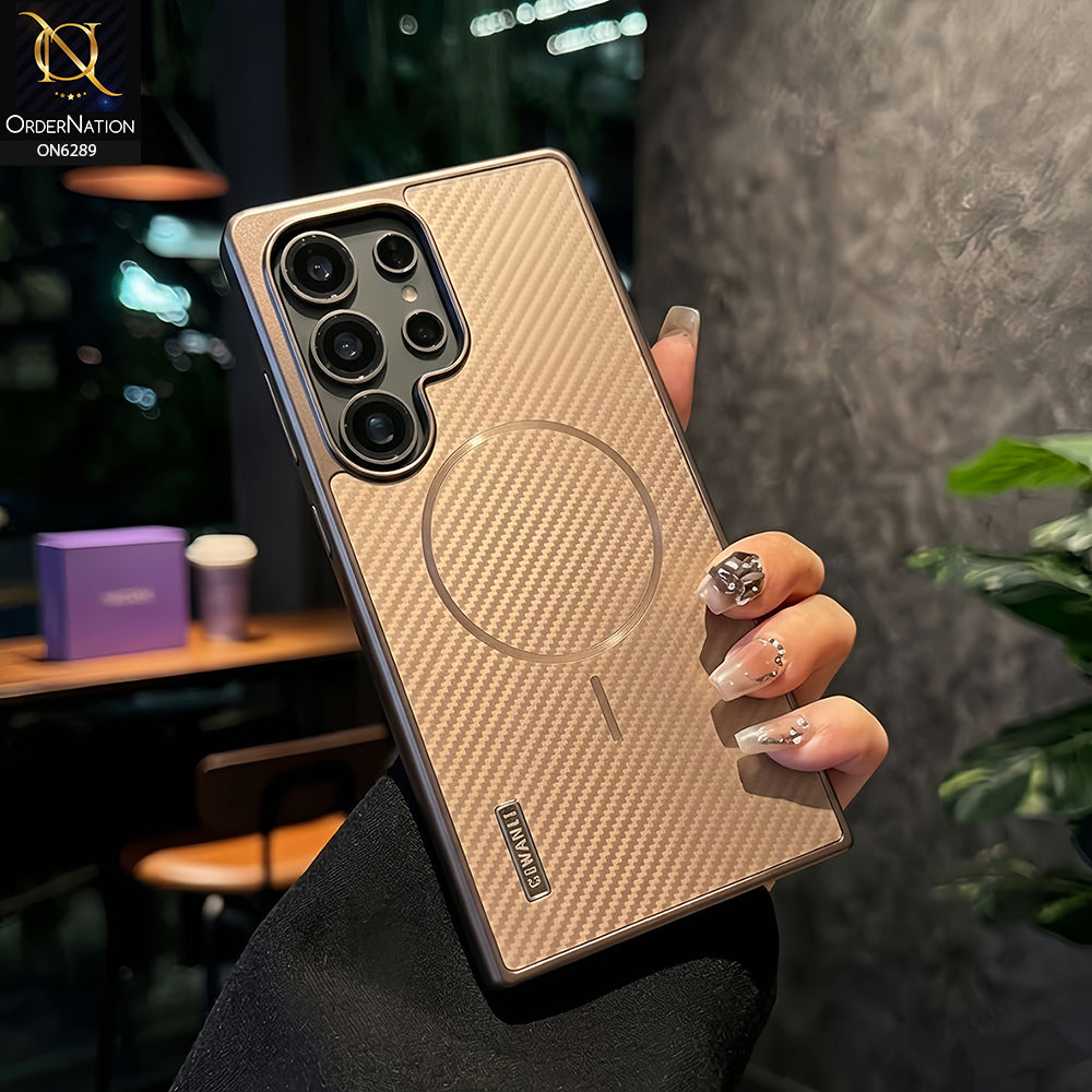 Samsung Galaxy S25 Ultra - Brown - Carbon Fiber Texture Phone Case with Integrated Camera Lens Protection