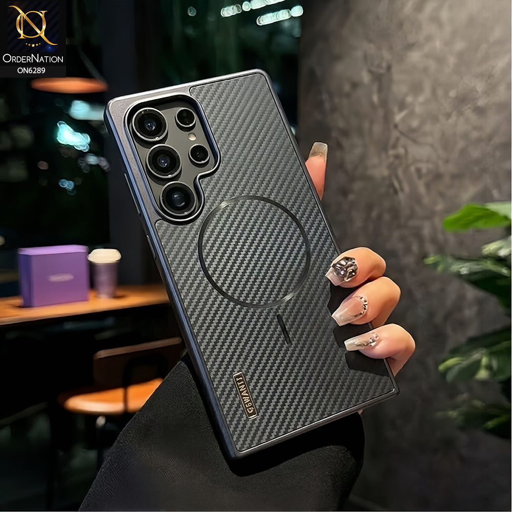 Samsung Galaxy S25 Ultra - Grey - Carbon Fiber Texture Phone Case with Integrated Camera Lens Protection