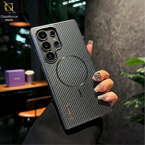 Samsung Galaxy S25 Ultra - Grey - Carbon Fiber Texture Phone Case with Integrated Camera Lens Protection