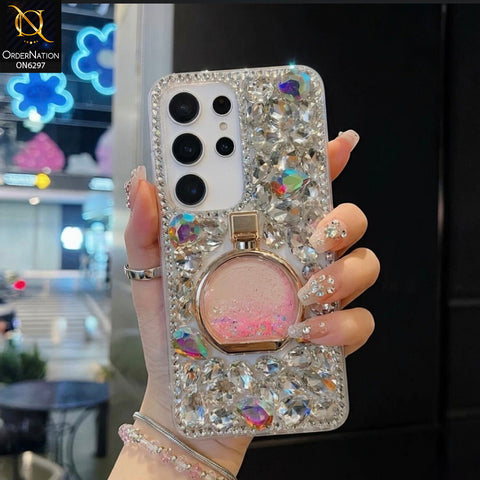 Samsung Galaxy S26 Ultra Cover - Silver - Luxury Crystal Rhinestone Phone Case with Glitter Liquid Ring Stand and Full Camera Protection