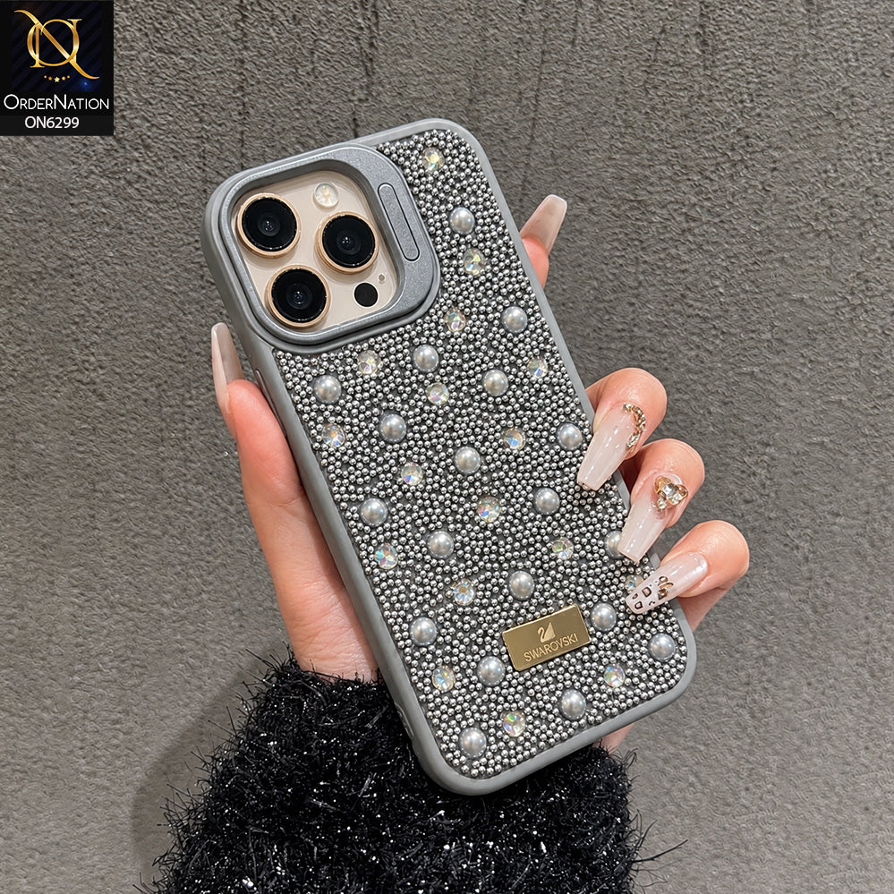 iPhone 16 Pro Max Cover - Gray - Luxury Crystal Beaded Phone Case with Rhinestone Embellishments, Premium Protective Cover with Camera Lens Guard
