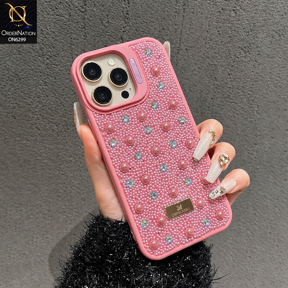 iPhone 16 Pro Max Cover - Pink - Luxury Crystal Beaded Phone Case with Rhinestone Embellishments, Premium Protective Cover with Camera Lens Guard